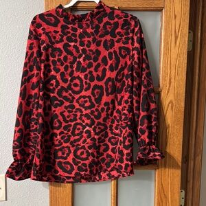 Amazon Red and Black Graphic Long Sleeve Blouse